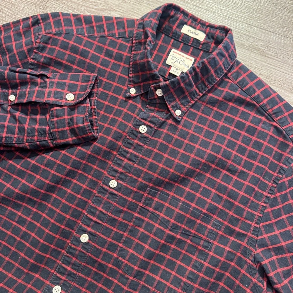 J Crew Shirt Mens M Red Blue Plaid American Pima Cotton OCBD Classic Fit Preppy